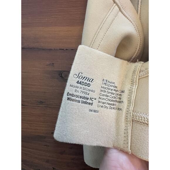 Soma EMBRACEABLE Wireless Unlined Full Coverage Bra 44DDD Soft Tan NWT - Picture 12 of 12